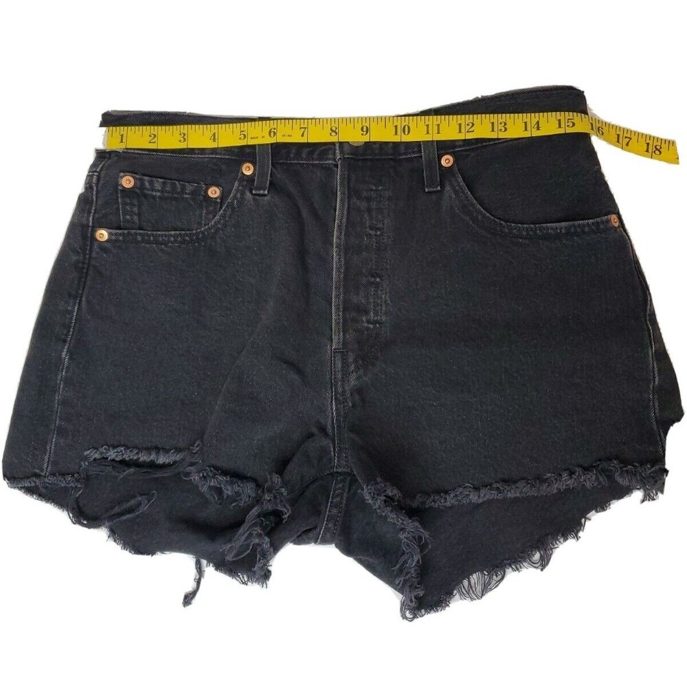 Levi's 501 Shorts Size 29 Button Fly Faded Black Denim Cutoff